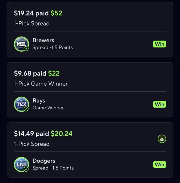 Winning bet slip posted by a SharpAi member