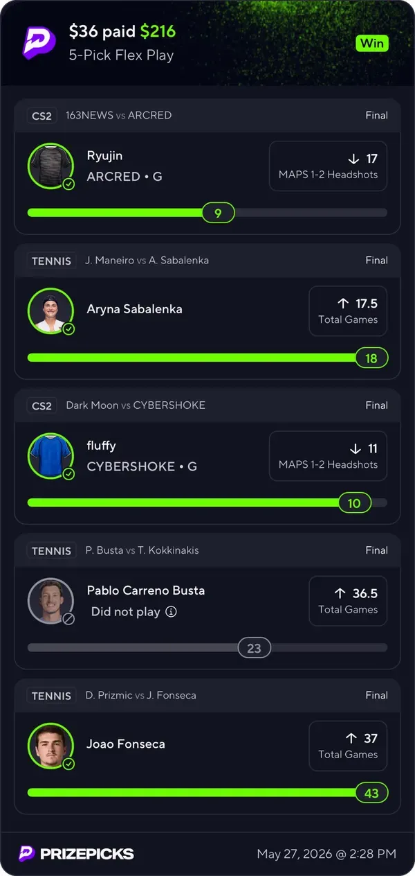 Winning bet slip posted by a SharpAi member