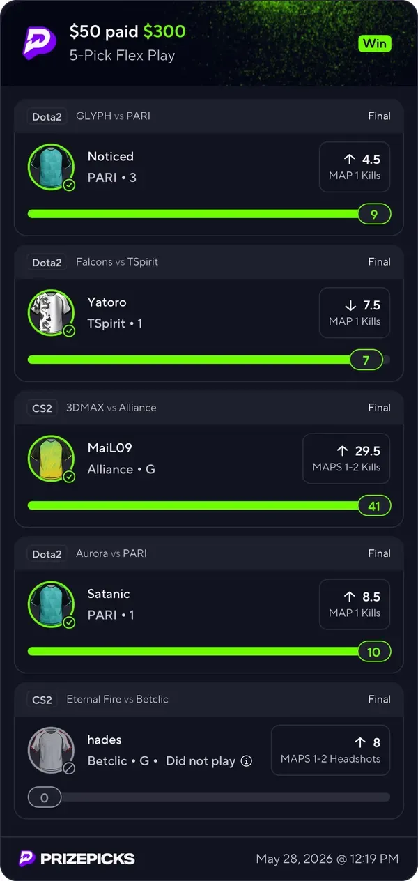 Winning bet slip posted by a SharpAi member