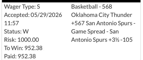 Winning bet slip posted by a SharpAi member
