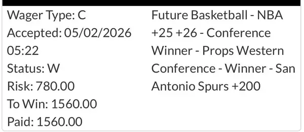 Winning bet slip posted by a SharpAi member