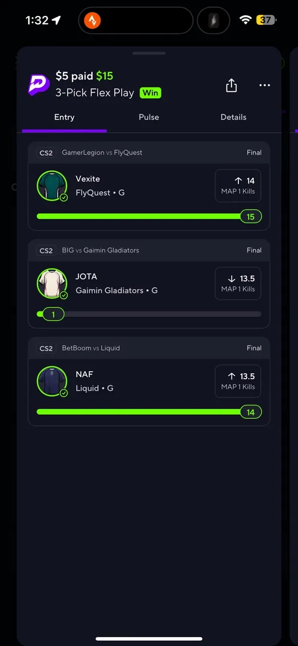 Winning bet slip posted by a SharpAi member
