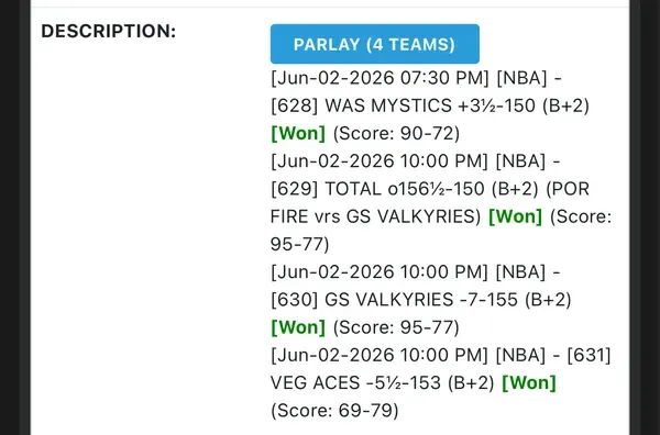 Winning bet slip posted by a SharpAi member