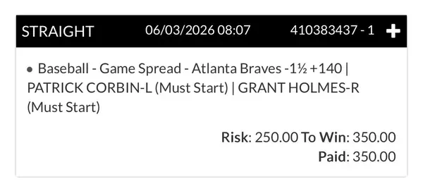 Winning bet slip posted by a SharpAi member
