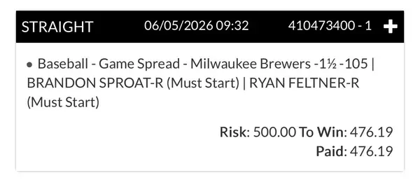 Winning bet slip posted by a SharpAi member