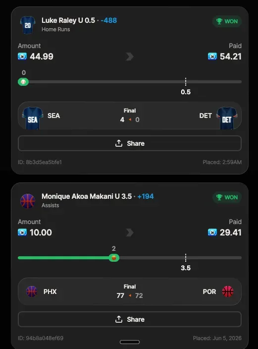 Winning bet slip posted by a SharpAi member