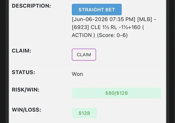 Winning bet slip posted by a SharpAi member