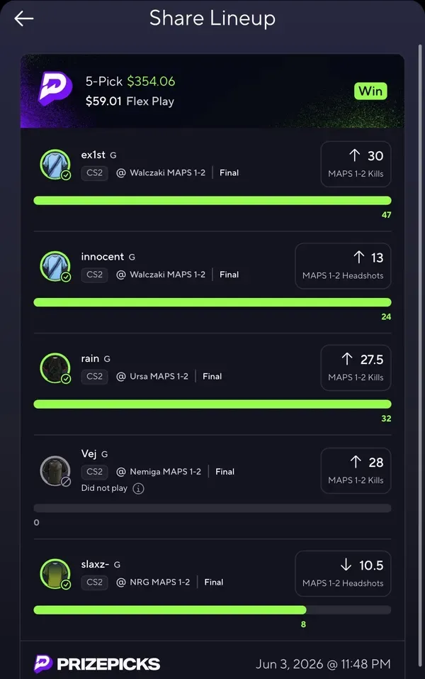 Winning bet slip posted by a SharpAi member