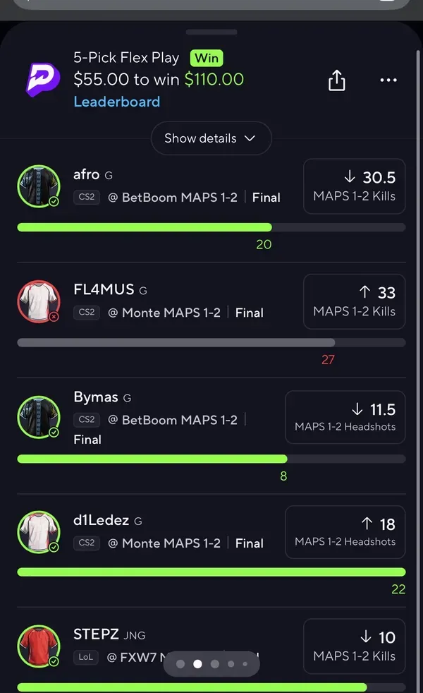 Winning bet slip posted by a SharpAi member