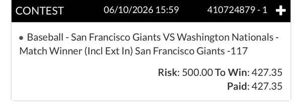Winning bet slip posted by a SharpAi member