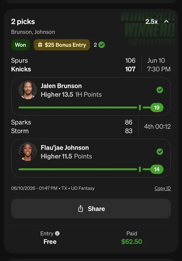 Winning bet slip posted by a SharpAi member